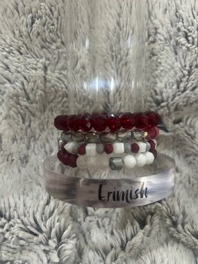 Erimish burgundy & White Faceted Stackable Bead Bracelets